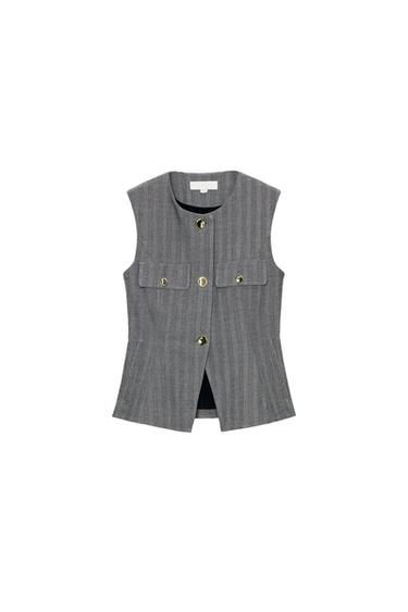 HERRINGBONE FLARED WAISTCOAT - Grey by Zara