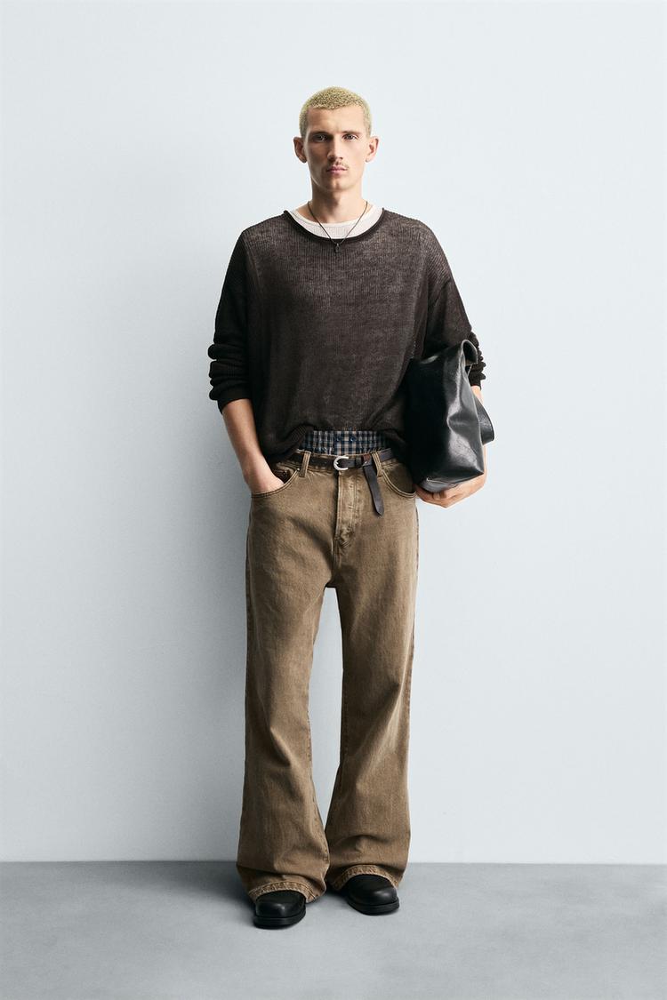 RELAXED FLARE FIT JEANS Brown ZARA India - Main Image