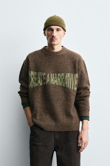 Zara RIBBED TEXTURED SWEATER - Brown