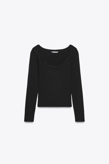 RIB LONG SLEEVE T-SHIRT - Black by Zara
