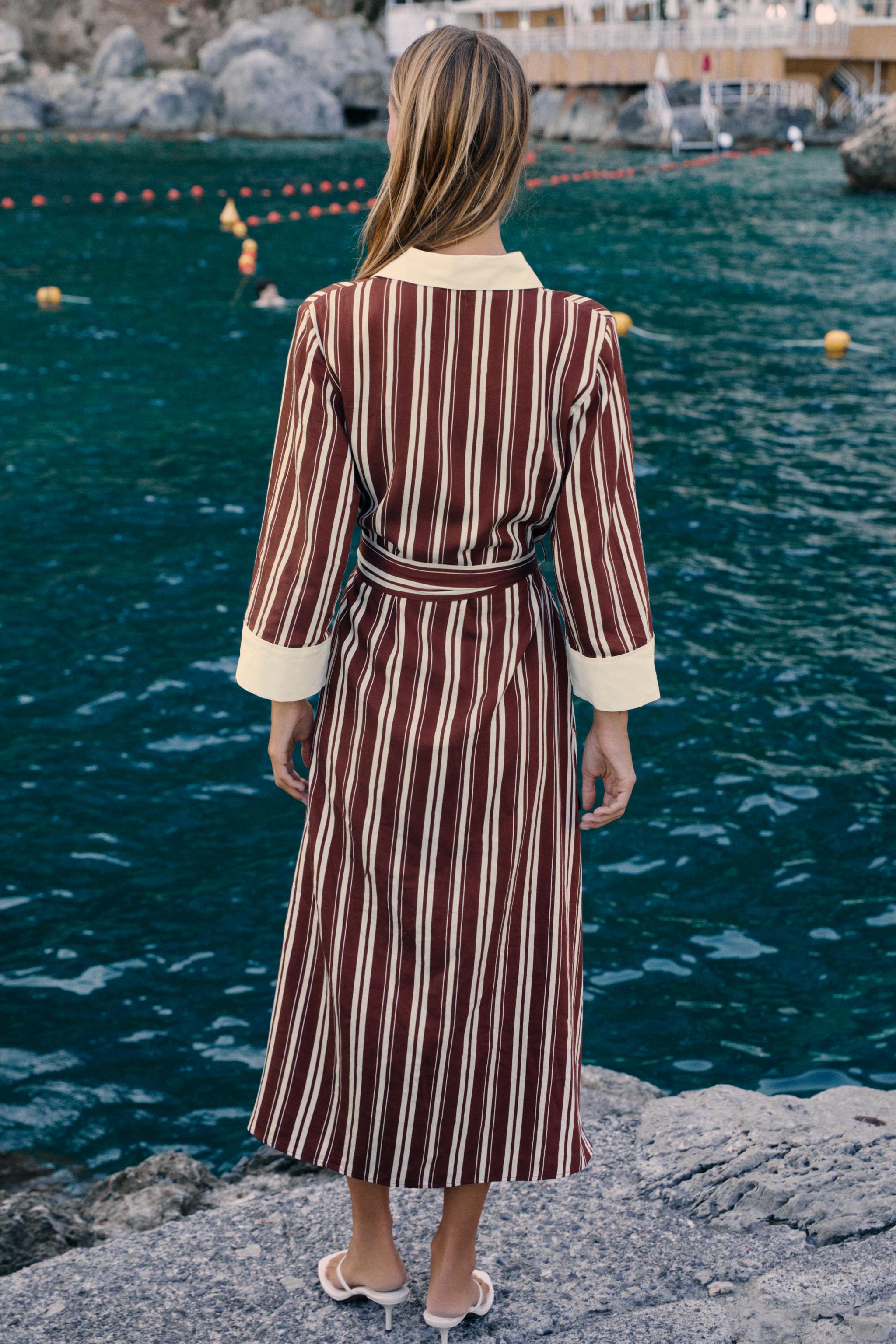 Женские платья Zara STRIPED BELTED MIDI SHIRT DRESS — фото 5