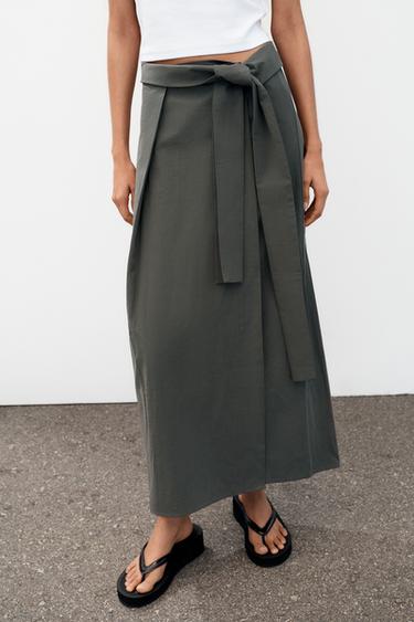 JUPE MI-LONGUE CROISÉE - bleu pétrole délavé de Zara - Image 1