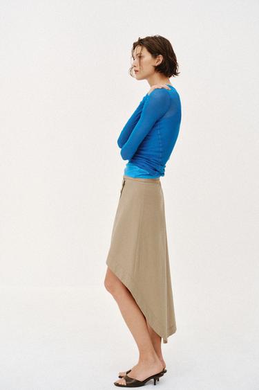 JUPE MI-LONGUE ASYMÉTRIQUE - Marron clair de Zara - Image 3