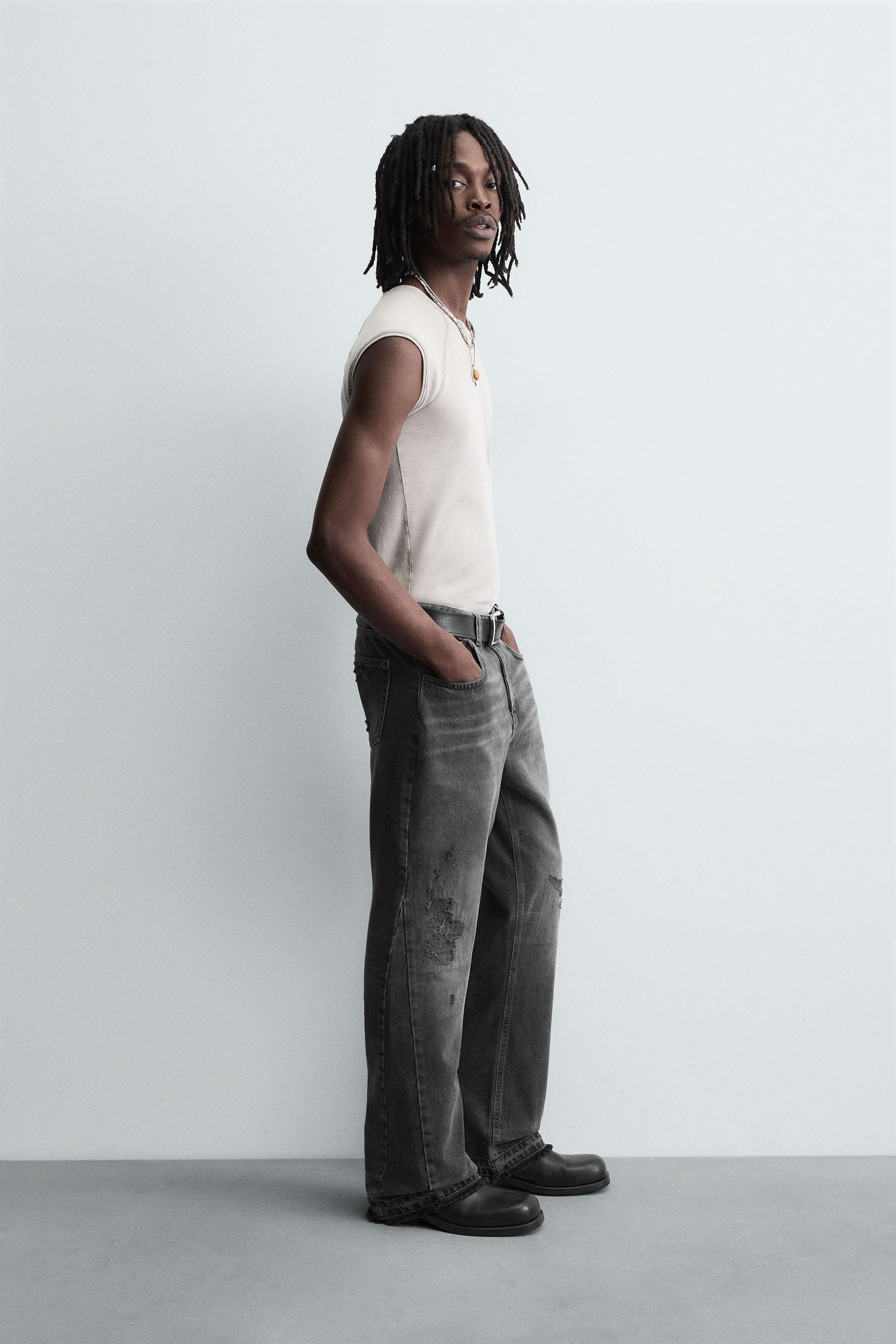 ダメージ加工フレアフィットジーンズ - カーボン | ZARA Japan