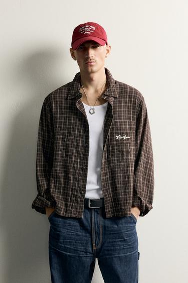 COMBINED EMBROIDERY CHECK SHIRT - Brown by Zara