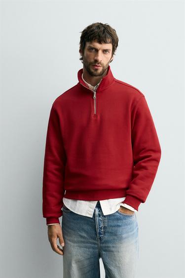 SUDADERA CUELLO ZIPPER BÁSICA - Rojo de Zara
