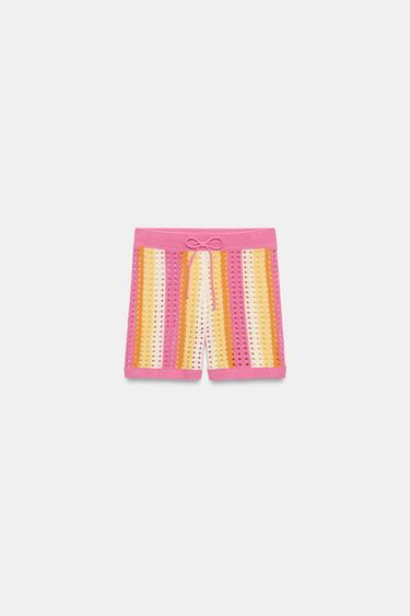 STRIPED CUTWORK KNIT SHORTS - Multicoloured by Zara - Image 6