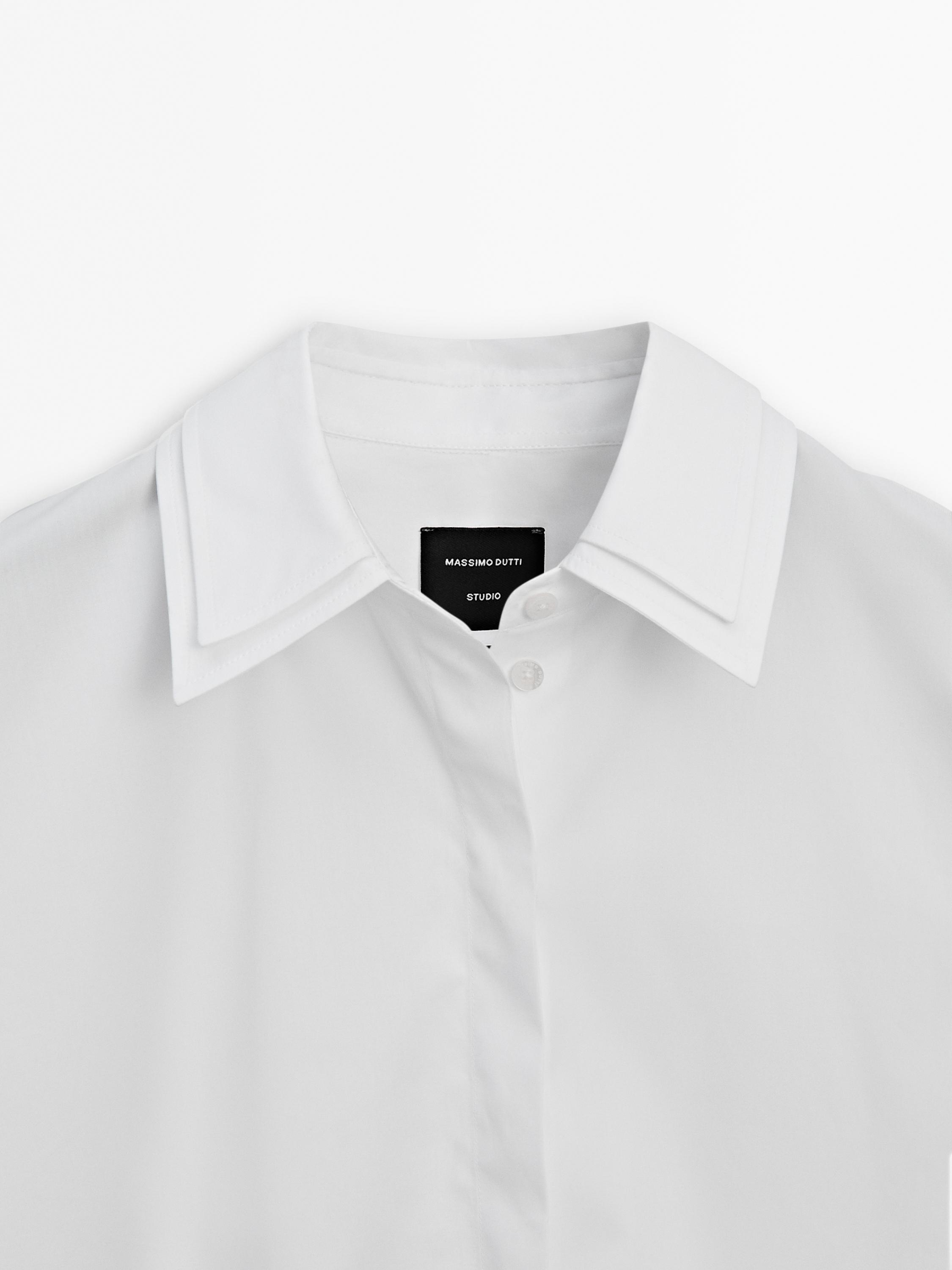 Poplin shirt with layered collar detail - Studio - White | ZARA 