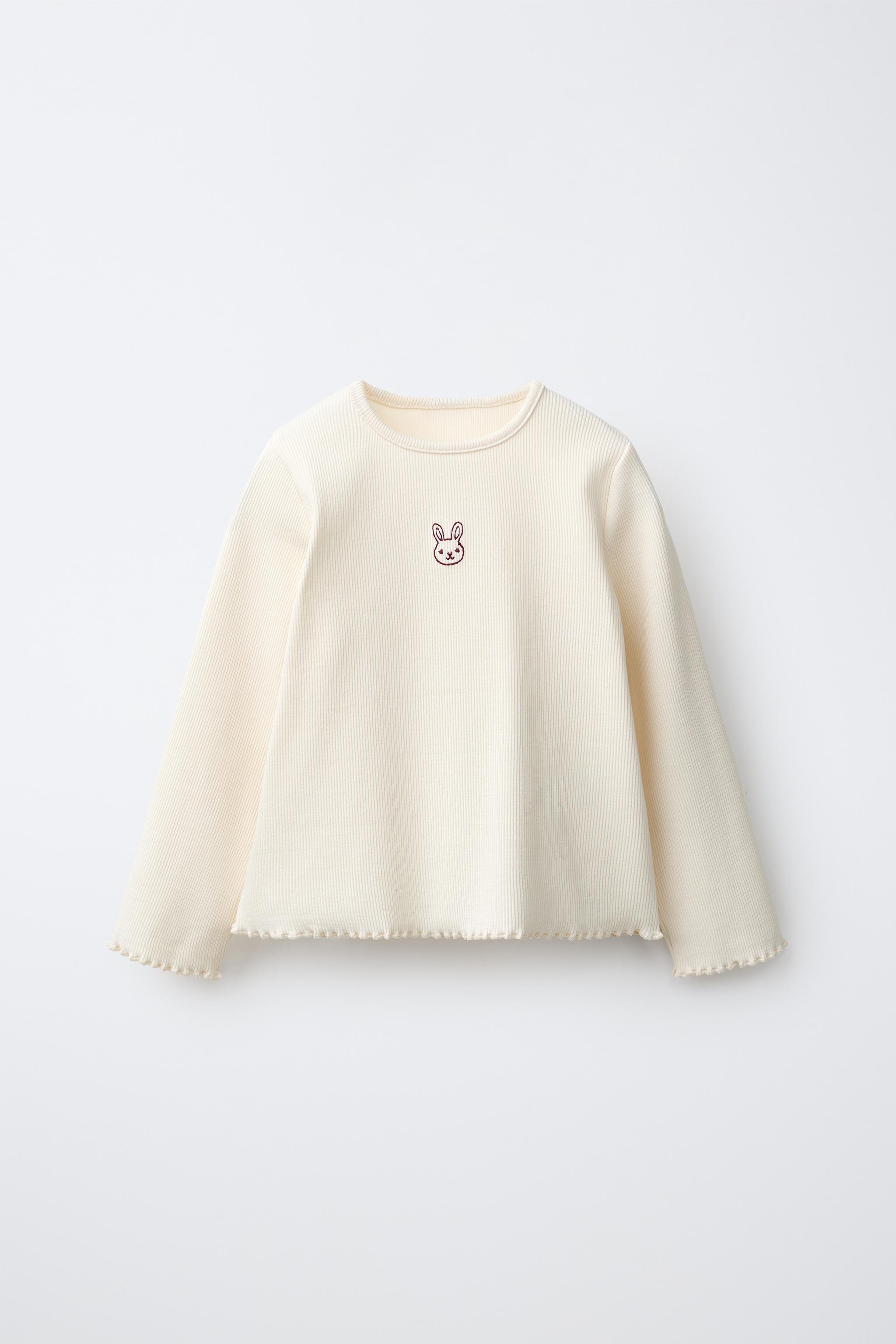 EMBROIDERED RIBBED T-SHIRT — Ecru
