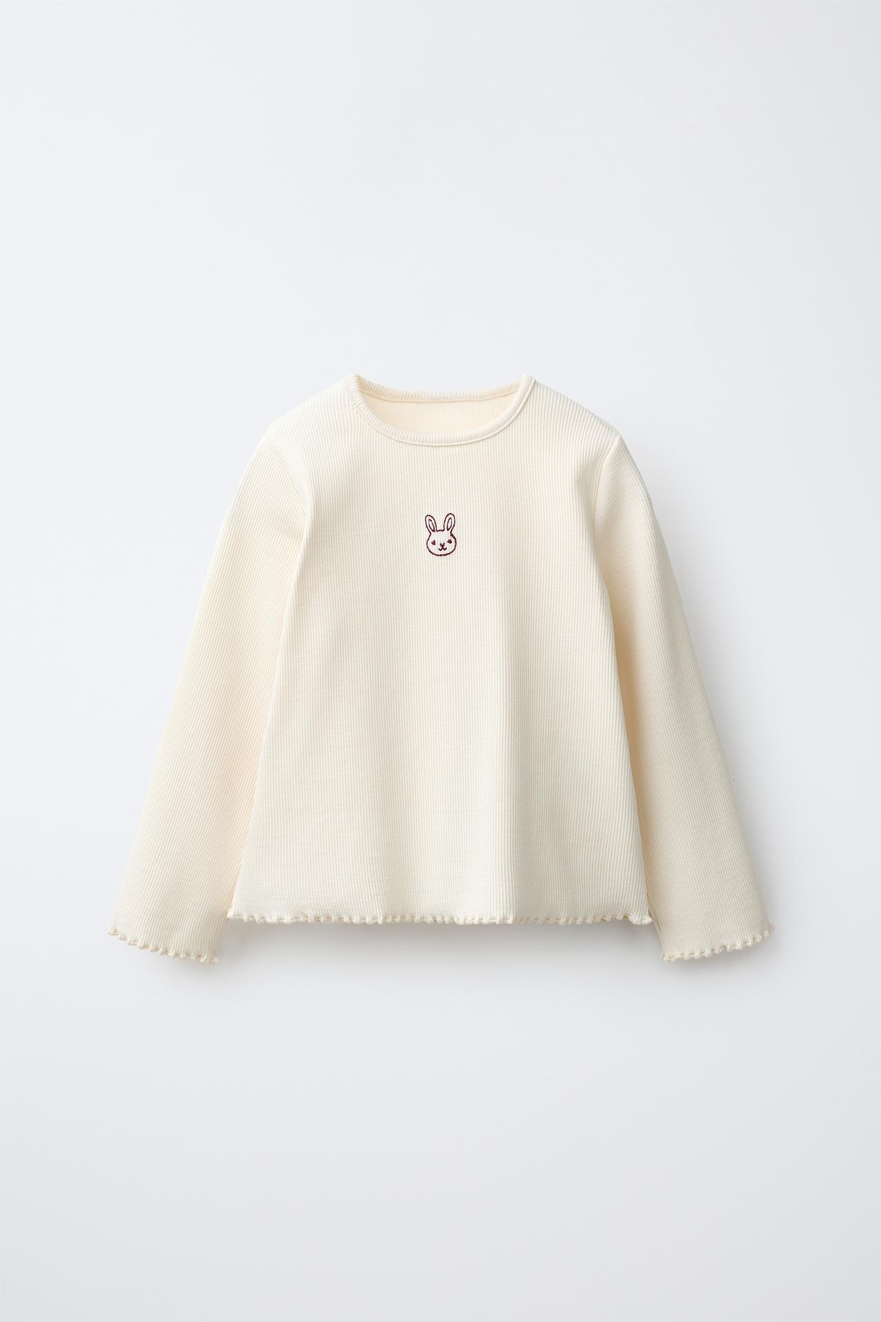 EMBROIDERED RIBBED T-SHIRT — Ecru