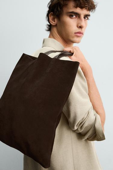 LEATHER TOTE BAG - Brown by Zara - Image 0