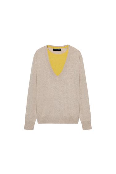 WOOL BLEND CONTRAST JUMPER - Mink marl by Zara