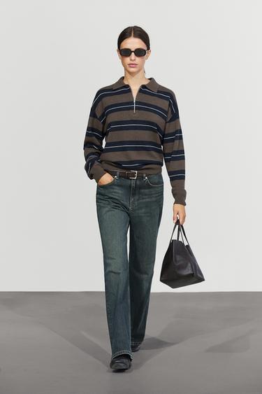 100% wool zip polo sweater — Navy blue 1