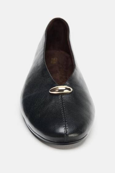 BALLERINES EN CUIR AVEC APPLIQUE - Noir de Zara - Image 3
