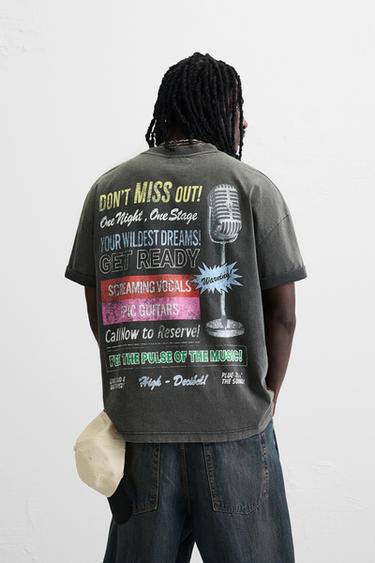 T-SHIRT DÉLAVÉ IMPRIMÉS - Anthracite foncé de Zara - Image 2