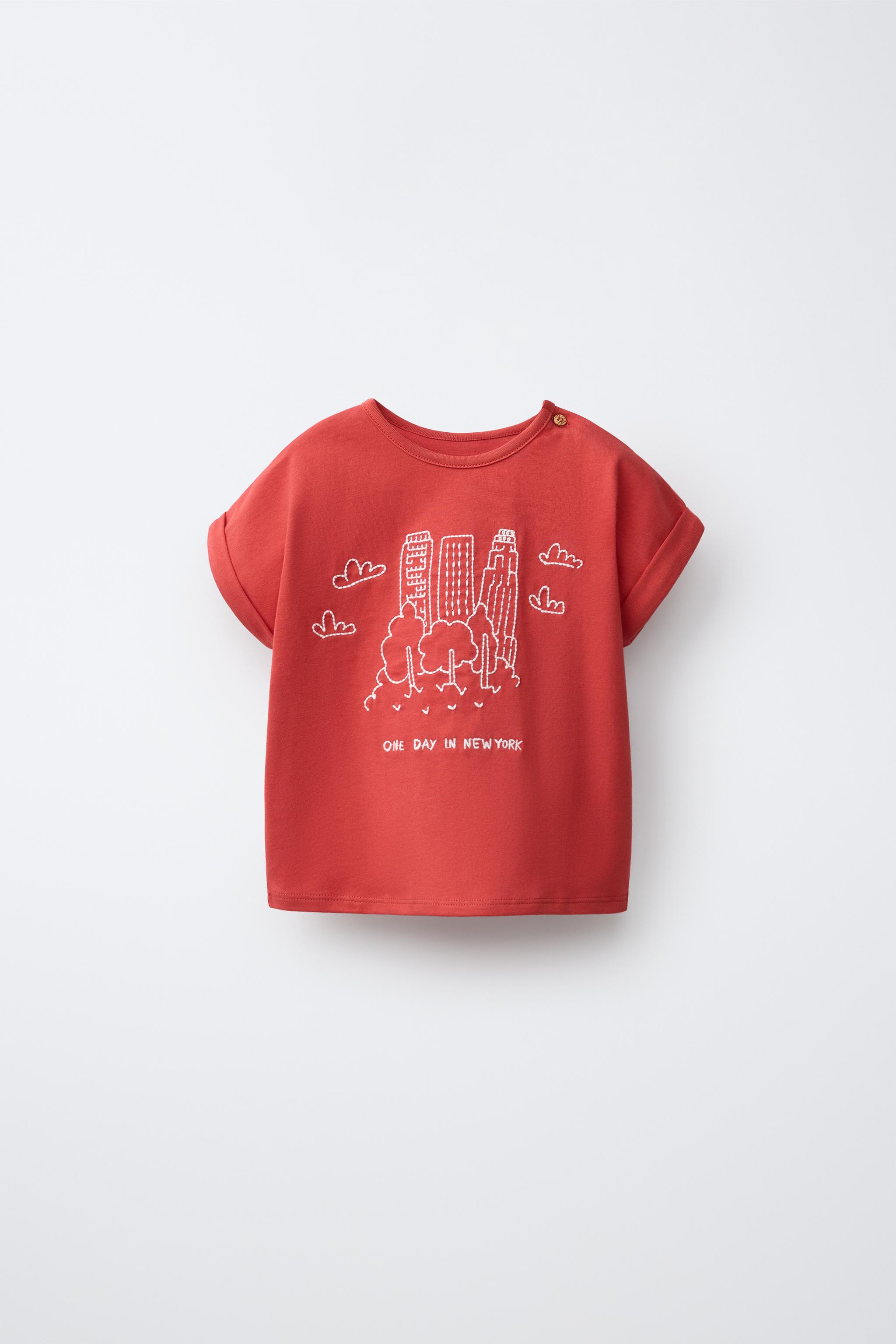 EMBROIDERED CITY T-SHIRT — Red