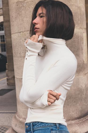 Zara BASIC PLAIN KNIT JUMPER - Ecru