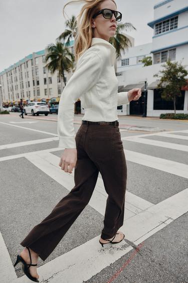 ДЖИНСИ Z1975 WIDE LEG З РЕМЕНЕМ - Коричневий Zara