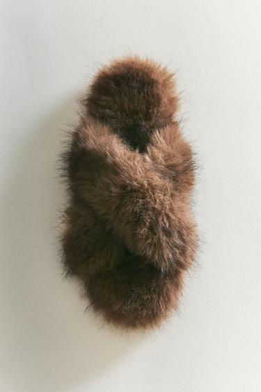 CRISS-CROSS FAUX FUR SANDALS - Brown by Zara