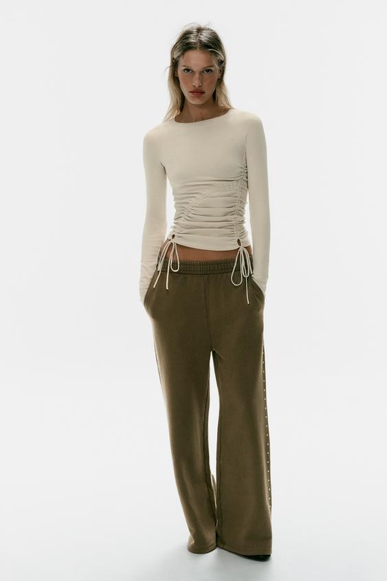 Zara ADJUSTABLE RUCHED T-SHIRT - Mid-ecru - Image 0