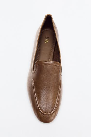 LEATHER LOAFERS WITH HIGH VAMP - Brown by Zara