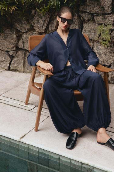 Zara ZW COLLECTION BLOOMER PANTS - Blue