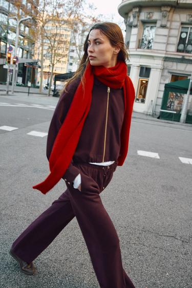 PANTALÓN ANCHO CINTURA ELÁSTICA - Burgundy de Zara