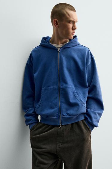 SWEAT DÉLAVÉ ZIPPÉ À CAPUCHE - Bleu / Acier de Zara - Image 4