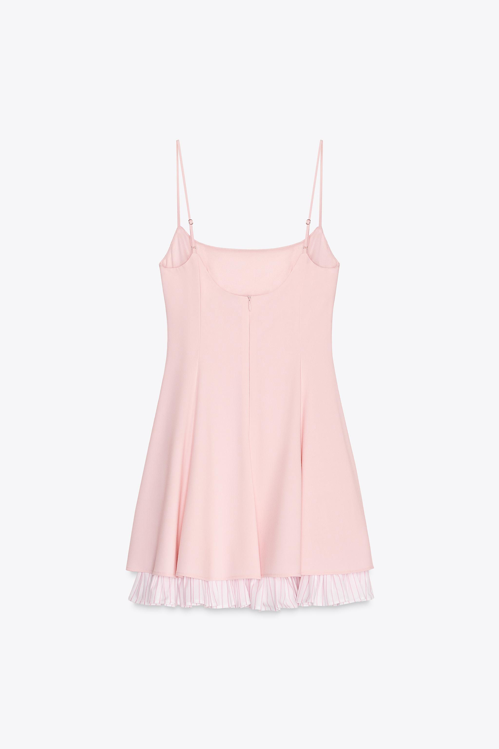 ZARA ストライプコンビショート丈ワンピース 3153/815 ストライプコンビショート丈ワンピース - パステルピンク | ZARA