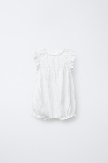 TEXTURED ROMPER WITH SWISS EMBROIDERY - Oyster-white by Zara - Image 0