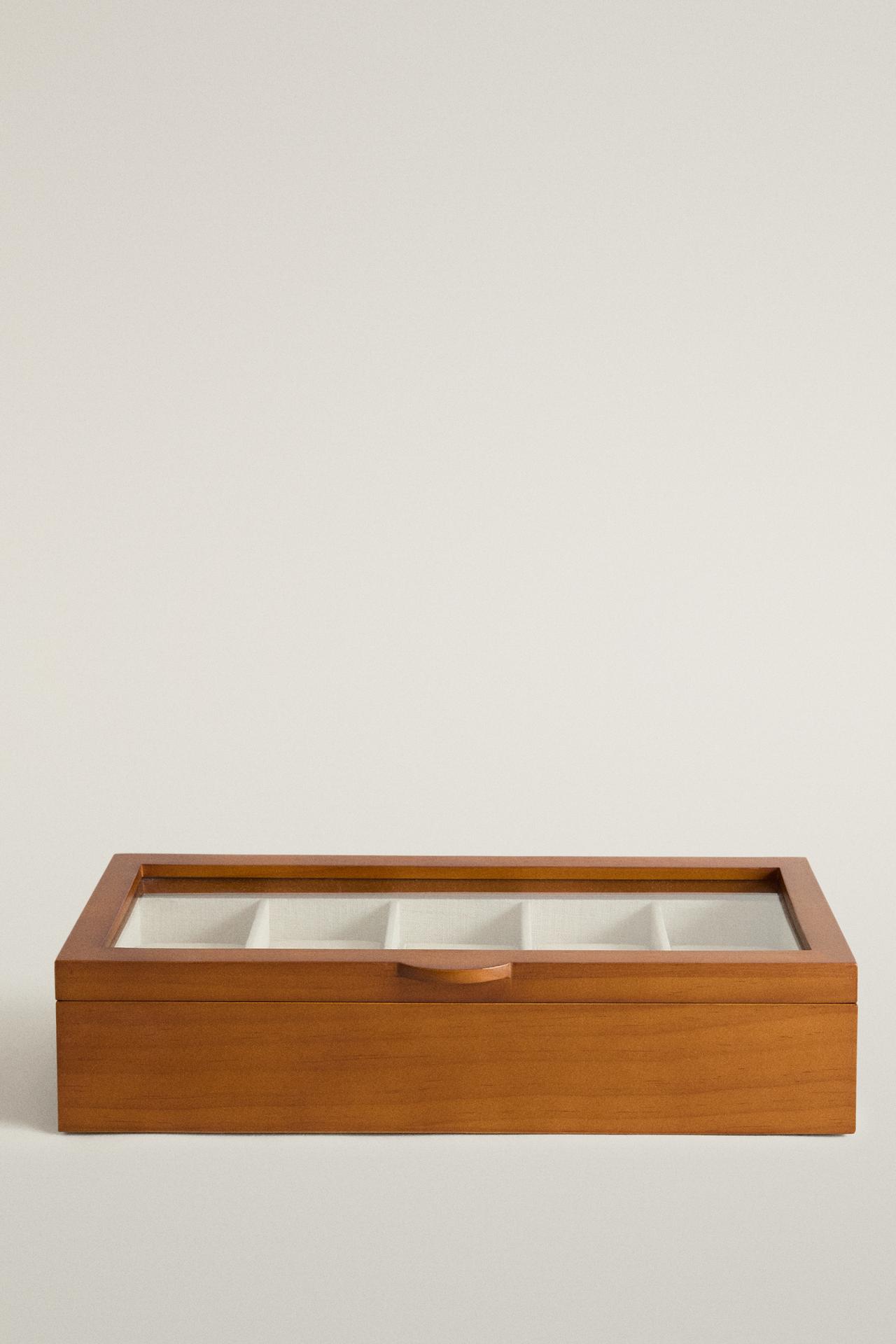 WOODEN AND LINEN WATCH BOX — Brown