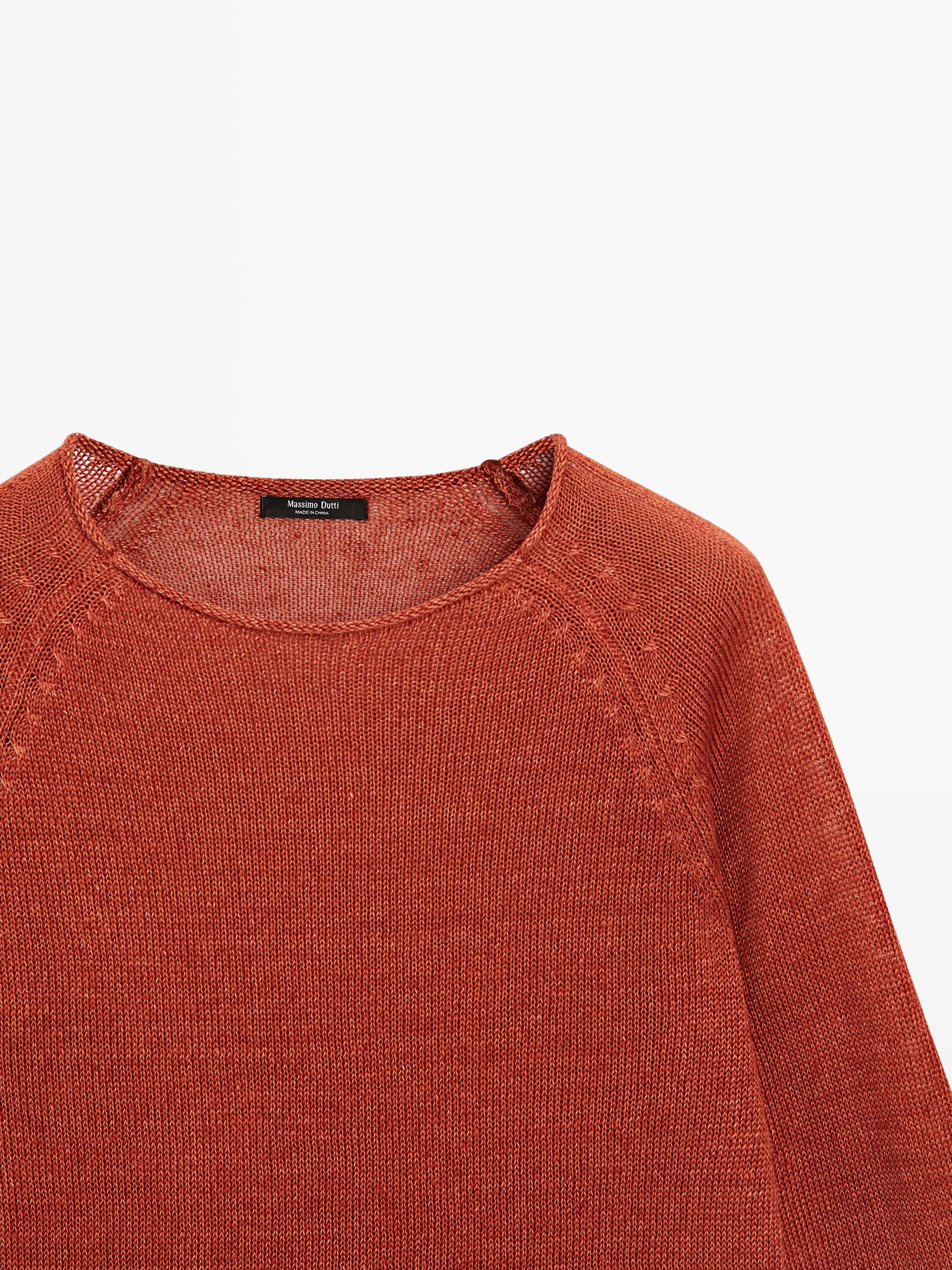 100% linen knit crew neck sweater