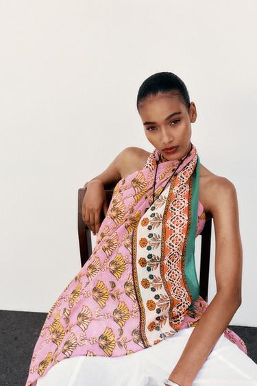 PRINTED SCARF WITH COTTON - Pink by Zara - Image 2