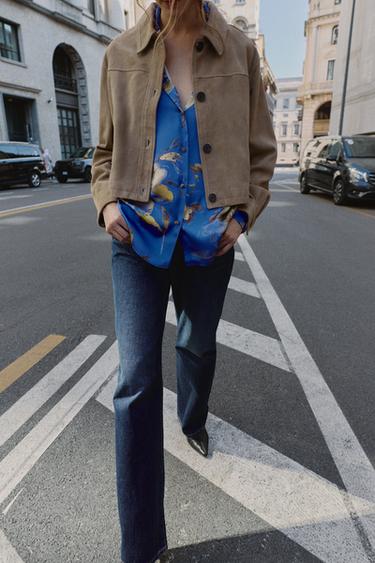 CHEMISE SATINÉE À IMPRIMÉ FLORAL - Sable / Bleu de Zara
