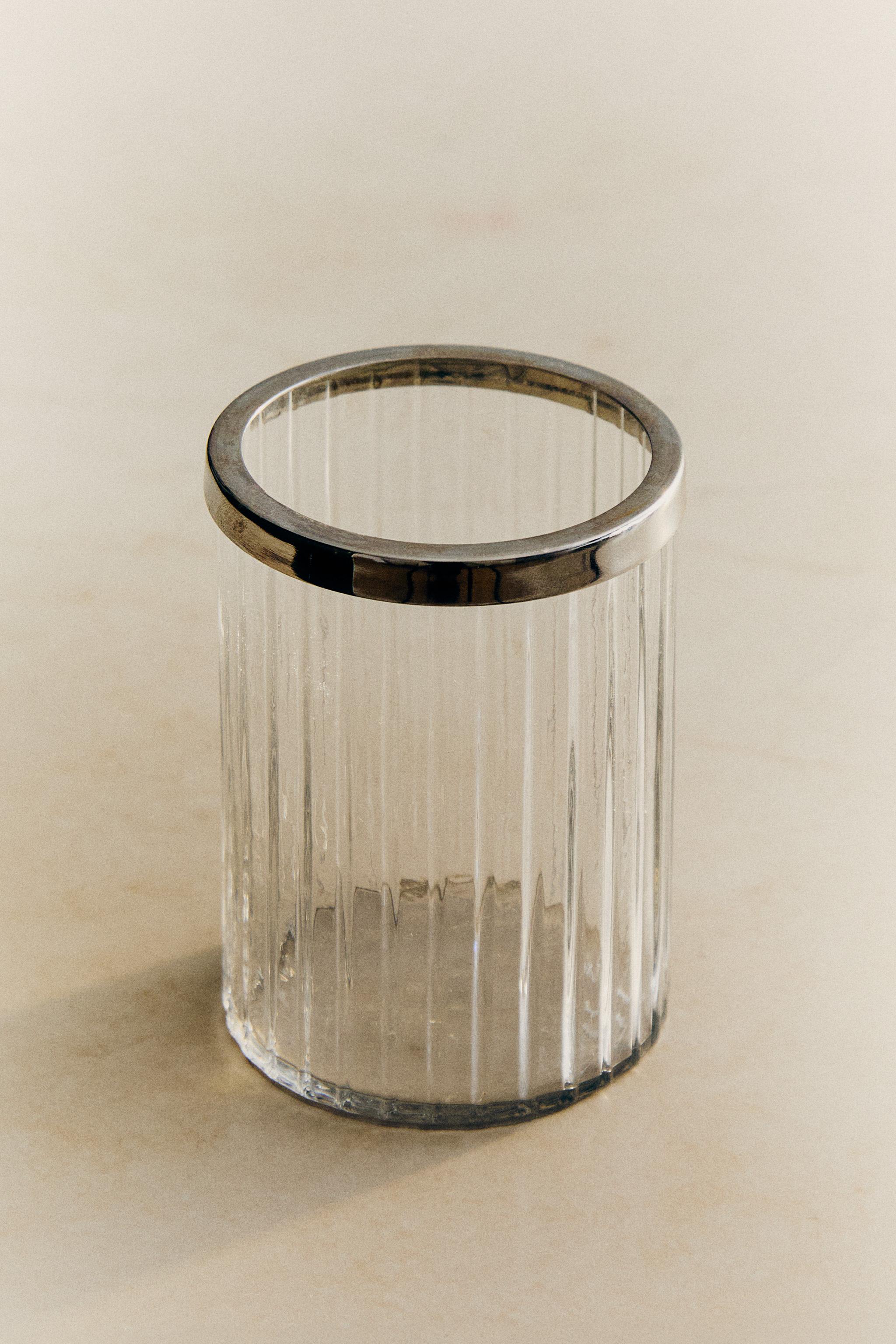 GLASS AND METAL TOOTHBRUSH TUMBLER