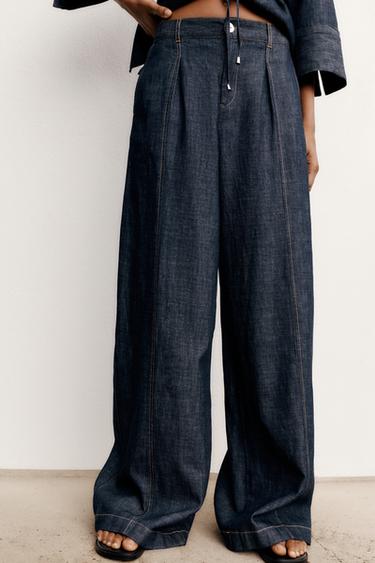 PANTALON LARGE AVEC LIN - Indigo de Zara - Image 2