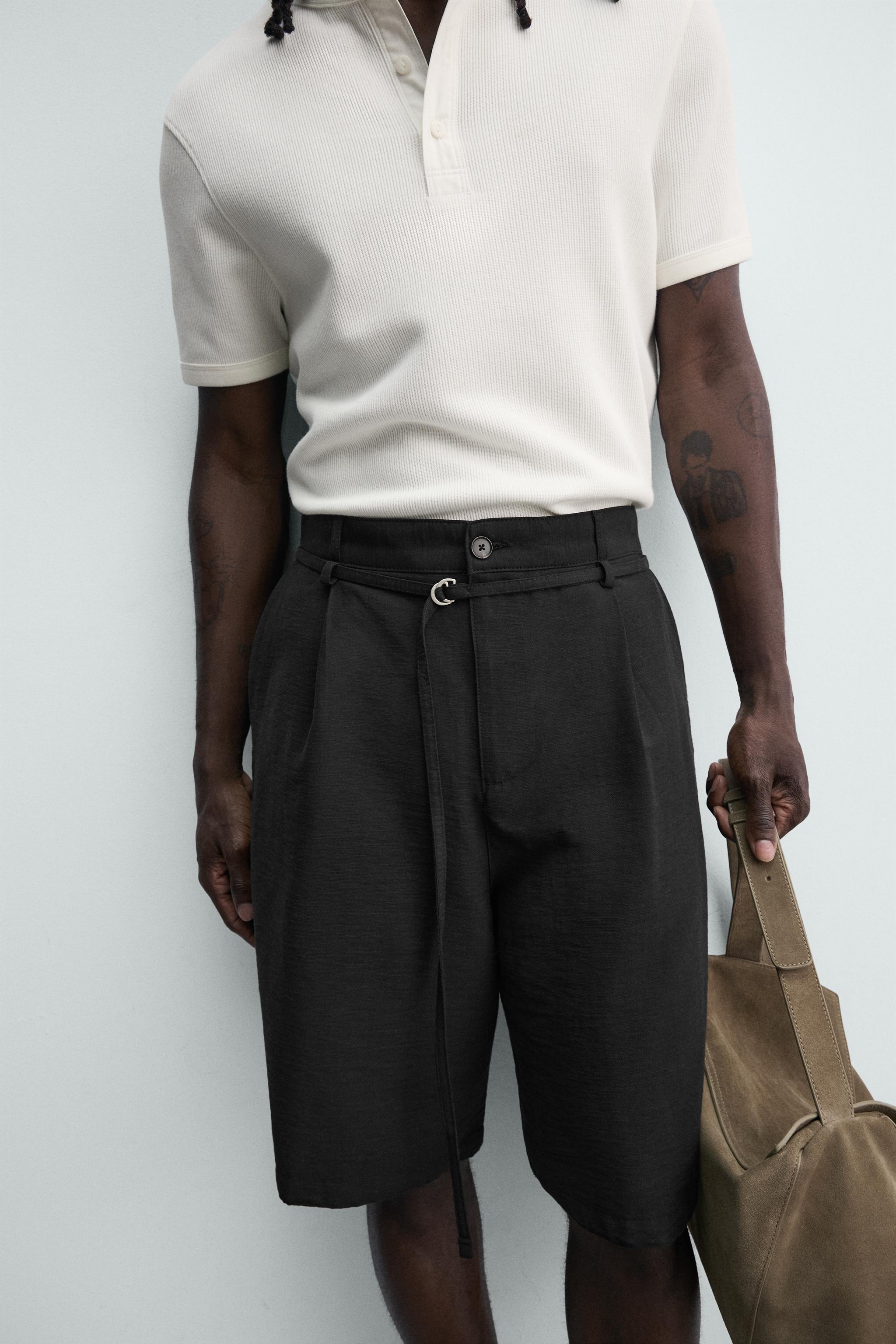 RELAXED FIT BELTED PLEATED SHORTS