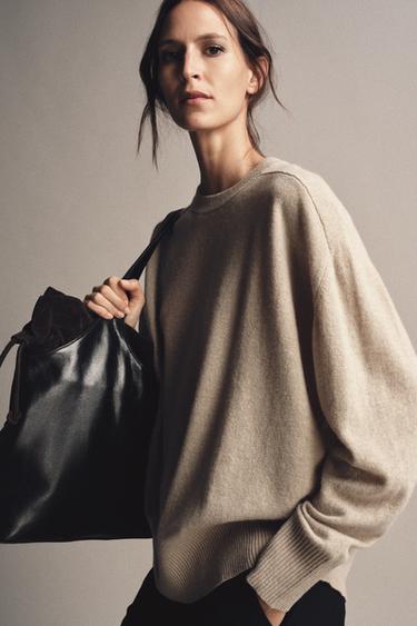 MAGLIA OVERSIZE IN 100% LANA - Beige di Zara