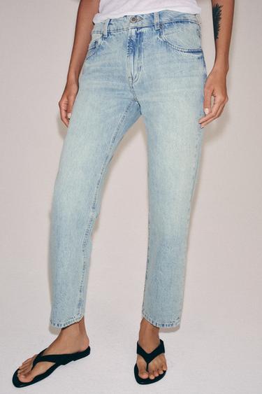 ZW COLLECTION MID-WAIST CIGARETTE JEANS - Light blue by Zara