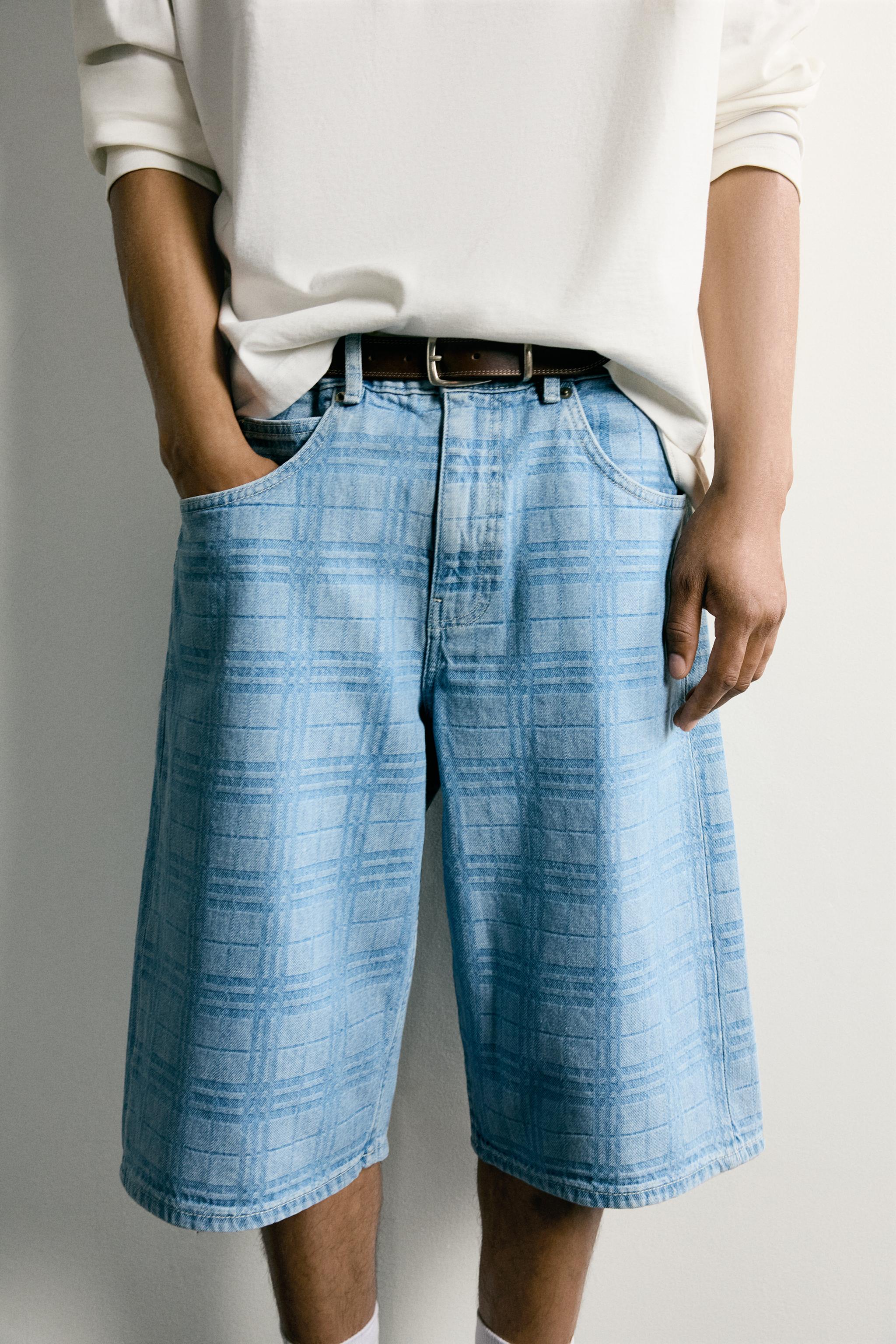 PRINTED WASHED DENIM JORTS