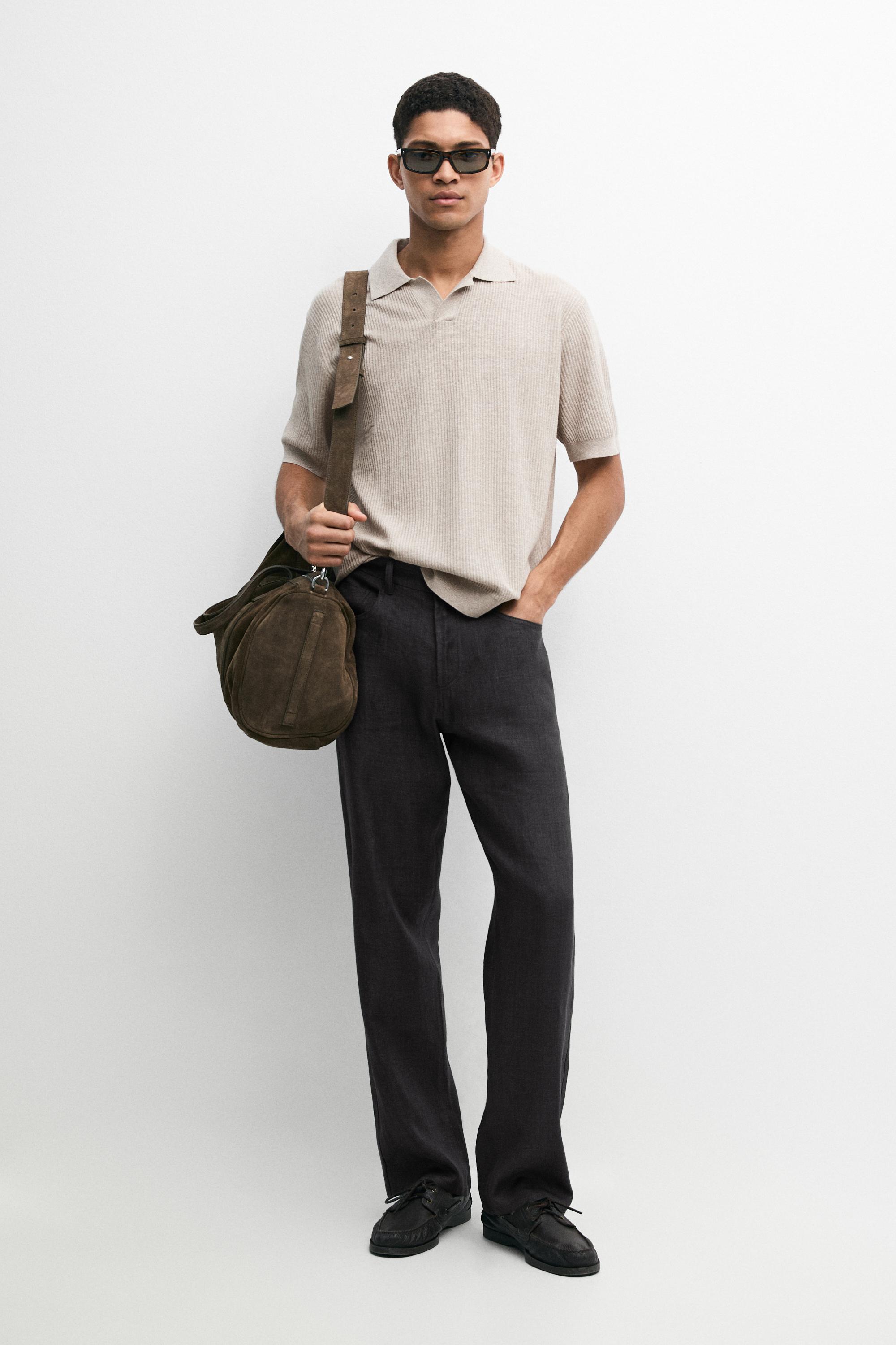 Cotton blend knit polo shirt — Beige
