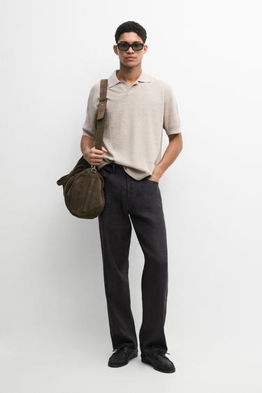 Zara Cotton blend knit polo shirt - Beige