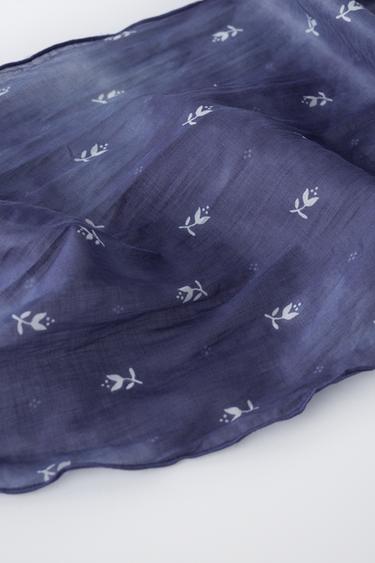 CRUMPLED EFFECT FLORAL BANDANA - Blue / Indigo by Zara - Image 1