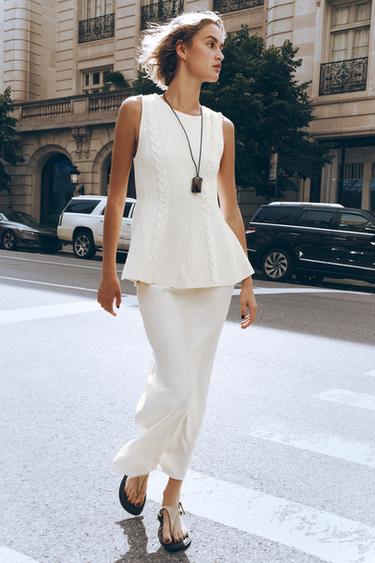 АТЛАСНА СПІДНИЦЯ СЕРЕДНЬОЇ ДОВЖИНИ - Сіровато-бежевий колір Zara