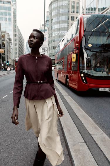 BELTED FAUX SUEDE PEPLUM JACKET - Burgundy by Zara