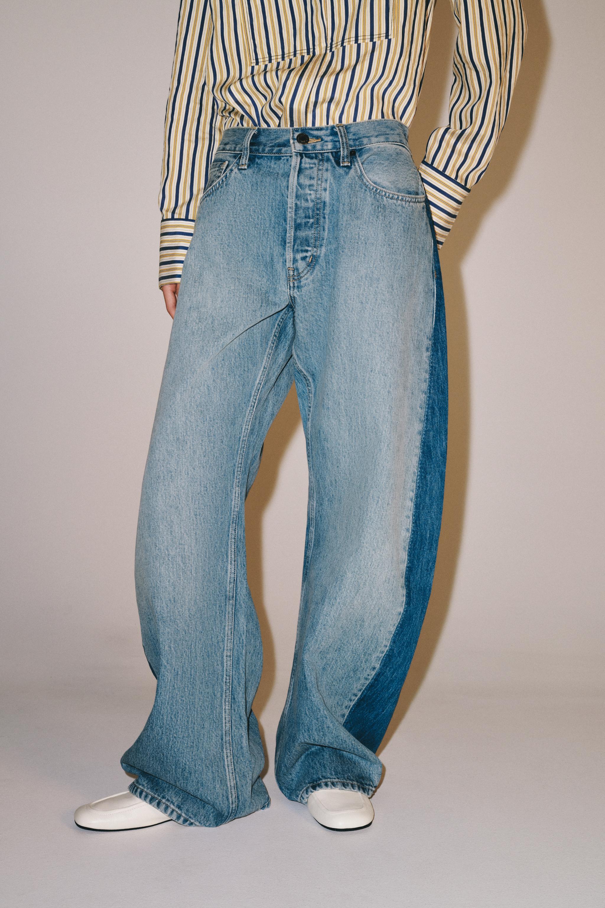 Zara ZW COLLECTION BARREL OVAL KESİM ORTA BEL PATCHWORK JEAN görsel 2