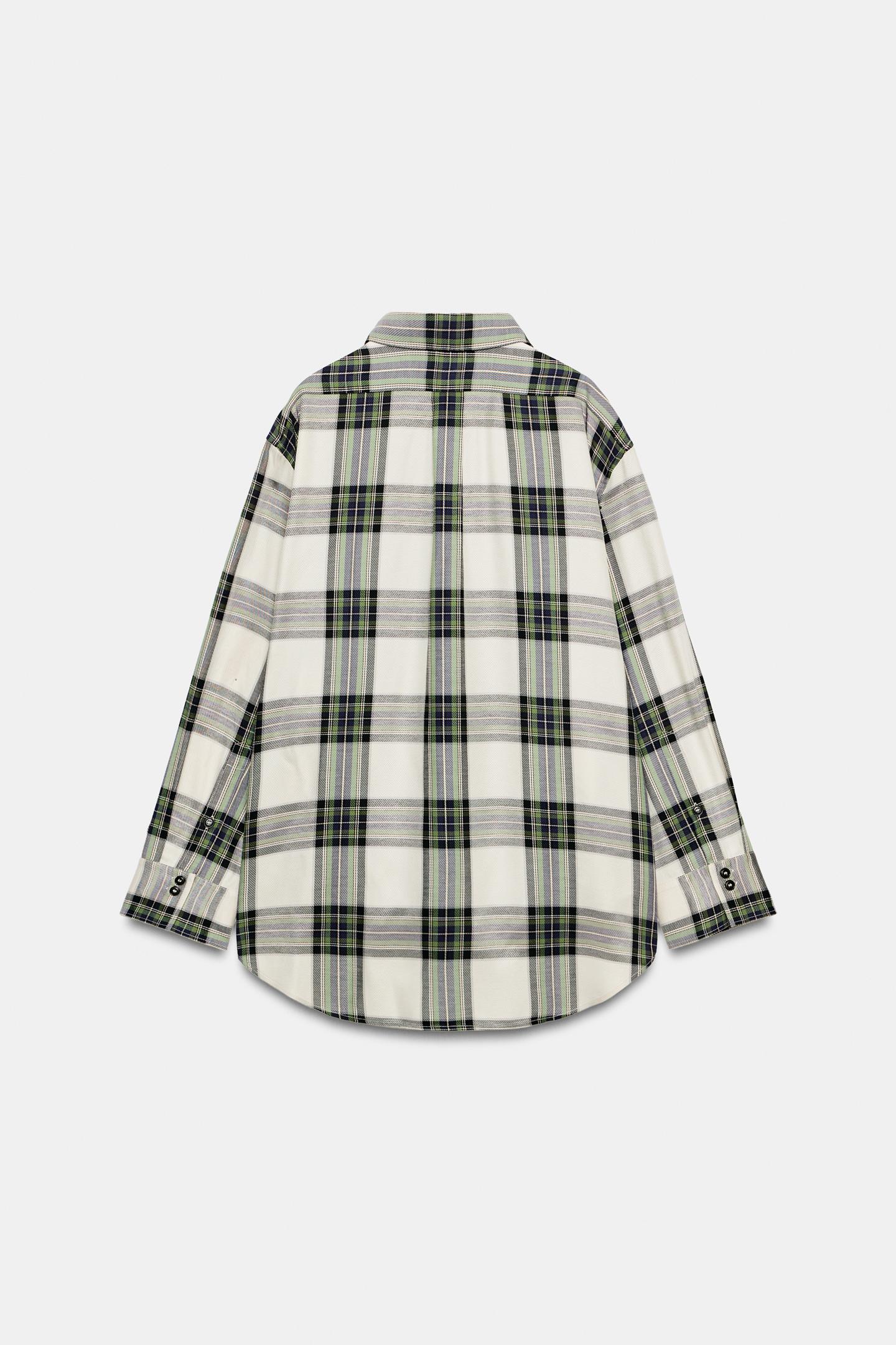 Женская рубашка Zara ZW Collection Oversized Plaid, цвет: Экрю — фото 6
