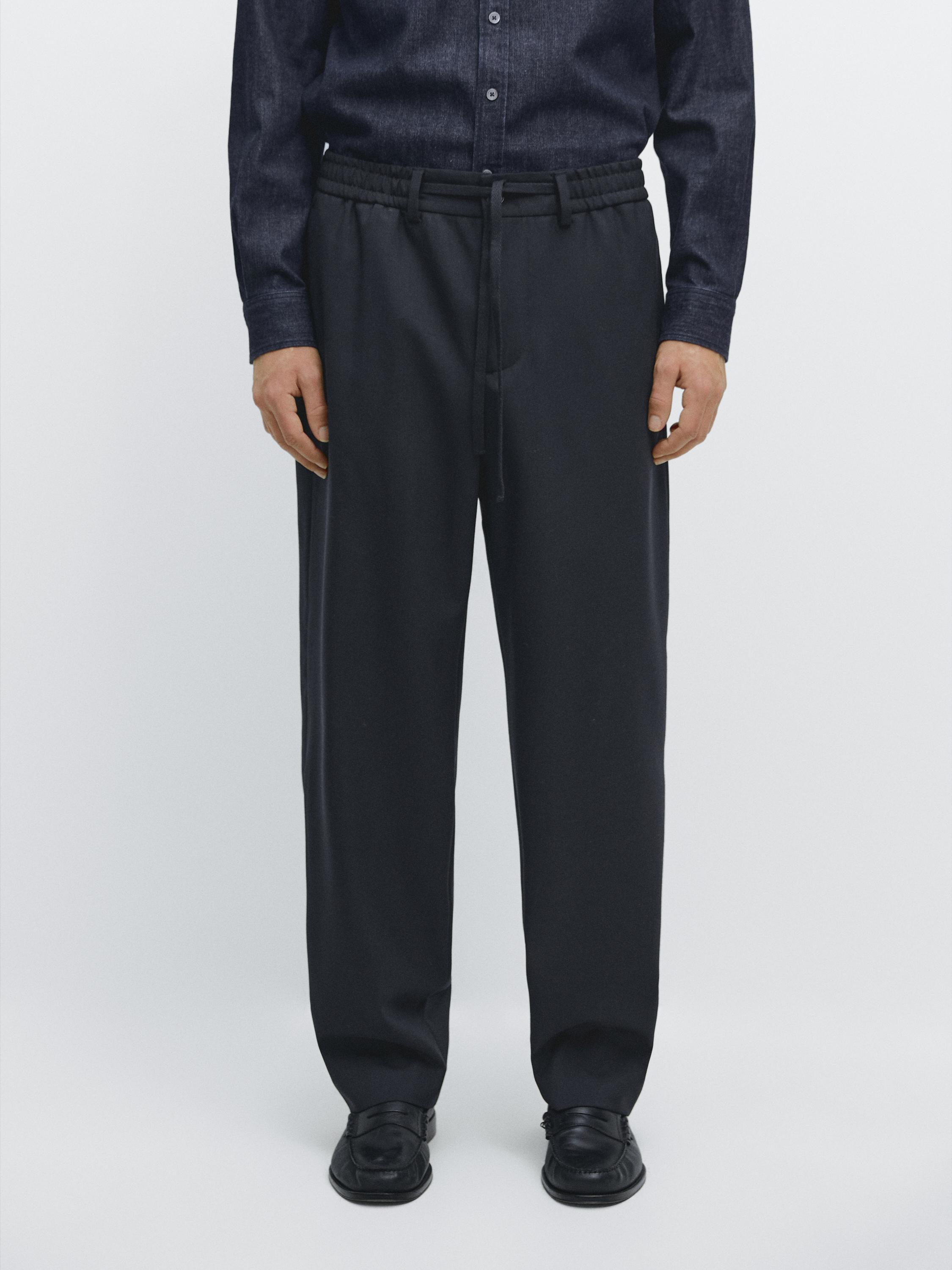 Cool wool textured pants — Navy blue