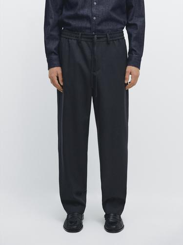 Zara Cool wool textured pants - Navy blue
