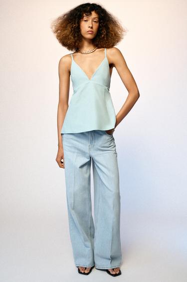Z1975 WIDE-LEG MID-RISE JEANS WITH PRESSED CREASE - Light blue by Zara